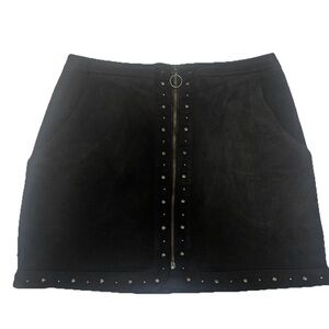 American Eagle AE Black Faux Suede Studded Full Zip Mini Skirt Size 0